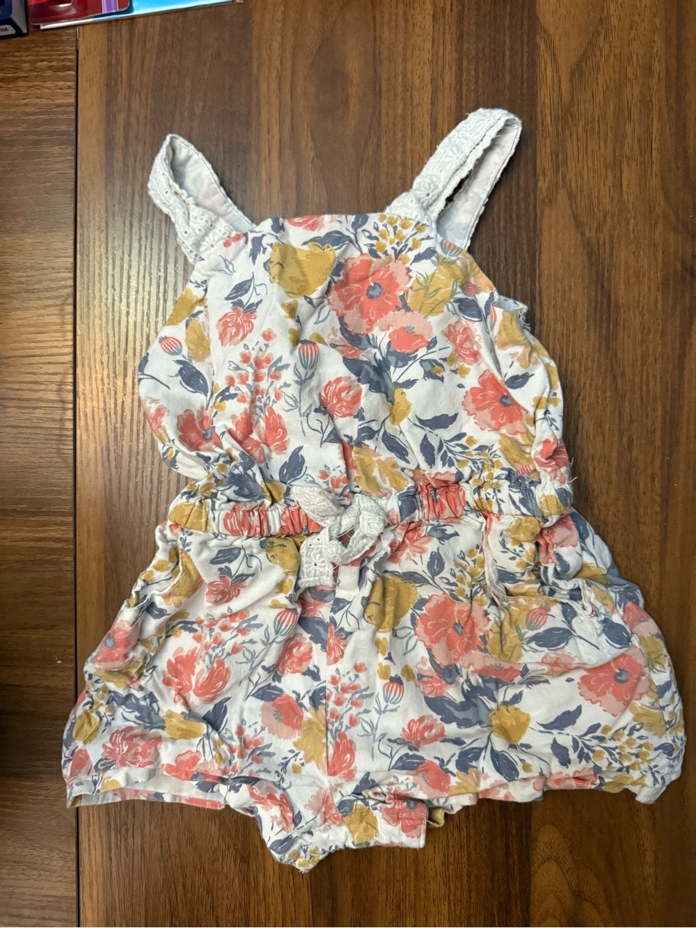 Tommy Bahama White Floral Romper with Pink, Mustard & Blue Print